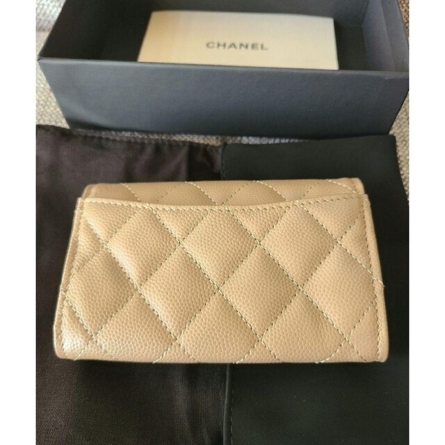 CHANEL カードケース ベージュ コインケース ミニ財布 キャビアスキン ...