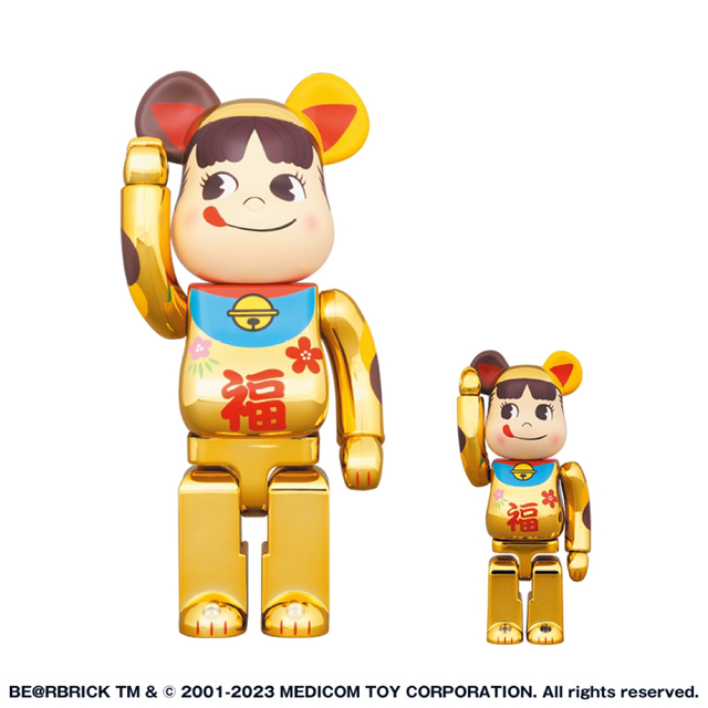 BE@RBRICK 招き猫　ペコちゃん　福　金メッキ 100%&400%