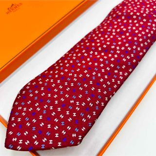 Hermes - 【全面H柄 美品】HERMES エルメス ネクタイ 赤系 シルク100