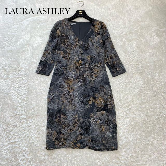 LAURA ASHLEY - 極美品 ローラアシュレイ 花柄 ワンピース ベロア調 UK12 Lの通販 by ️karasuショップ ️