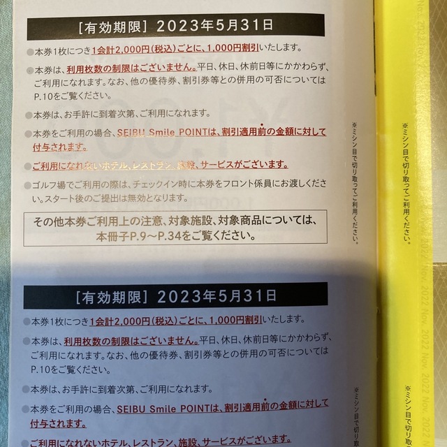 西武ホールディングス共通割引券1000円✖️10枚プラスおまけ チケットの優待券/割引券(宿泊券)の商品写真