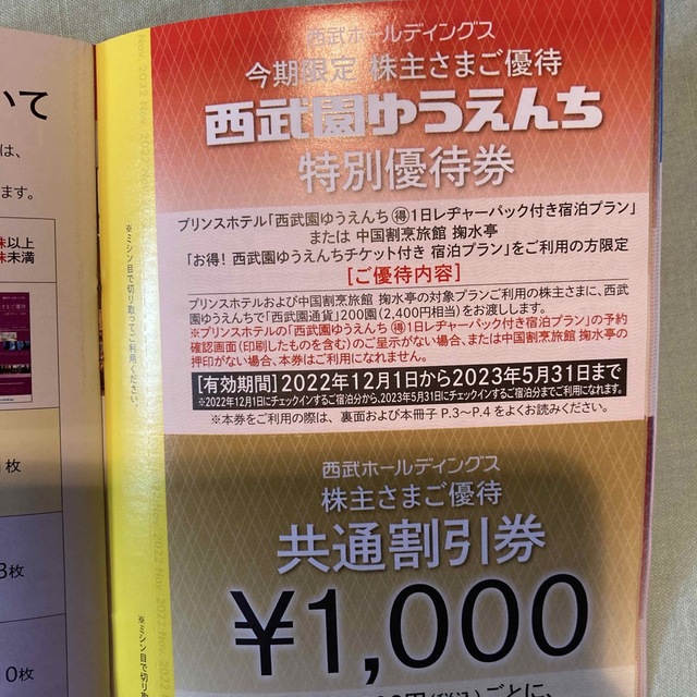 西武ホールディングス共通割引券1000円✖️10枚プラスおまけ チケットの優待券/割引券(宿泊券)の商品写真