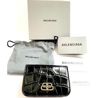 バレンシアガ(Balenciaga)の【新品】BALENCIAGA 三つ折り財布 BBロゴ クロコ型押 レザー 黒(財布)