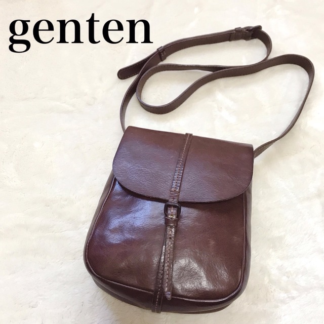 genten レザーショルダーバッグ　茶革バッグ