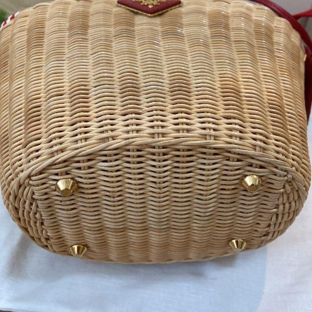 PRADA プラダ ウィッカー カゴバッグ ハンドショルダー レッド 赤 マリン - 6
