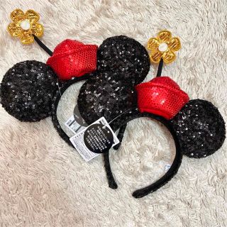 ディズニー(Disney)のディズニー ミニー カチューシャ スパンコール フラワー 2つセット(カチューシャ)