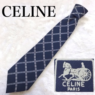 セリーヌ(celine)のCELINE セリーヌ ネクタイ 馬車 ロゴ入り 総柄 ネイビー チェック(ネクタイ)