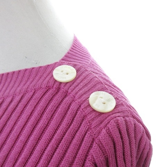 HANAE MORI(ハナエモリ)のハナエモリ ニット セーター 半袖 クルーネック リブ コットン 無地 M 紫 レディースのトップス(ニット/セーター)の商品写真