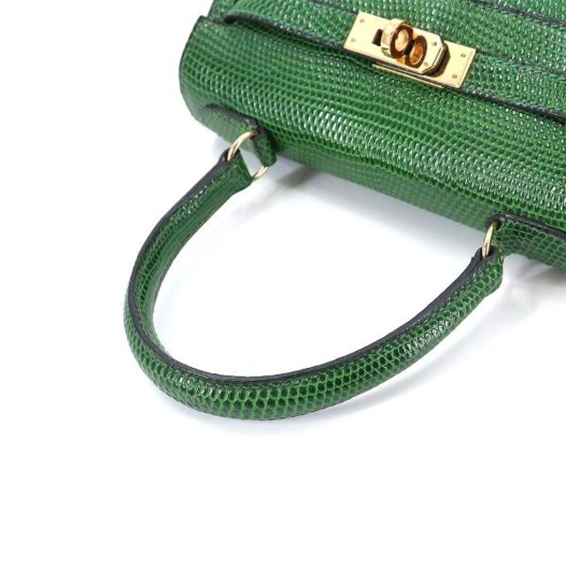 未使用 展示品 エルメス HERMES ミニケリー 2way ハンド ショルダー バッグ リザード グリーン系 外縫い ゴールド 金具 VLP 90184158