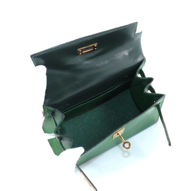 未使用 展示品 エルメス HERMES ミニケリー 2way ハンド ショルダー バッグ リザード グリーン系 外縫い ゴールド 金具 VLP 90184158
