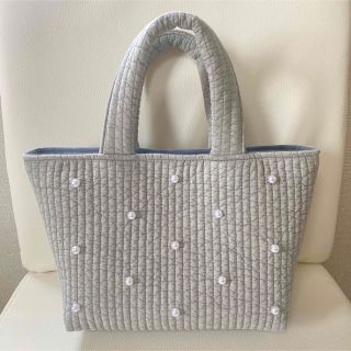 ヌビバッグ♡ハンドメイド♡グレー色♡パール付き♡ハンドバッグ♡(バッグ)