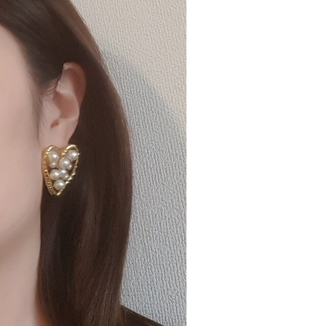 ZARA(ザラ)の再販！オリジナルつぶつぶパール　ゴールドハートピアス　ameri vintage ハンドメイドのアクセサリー(ピアス)の商品写真