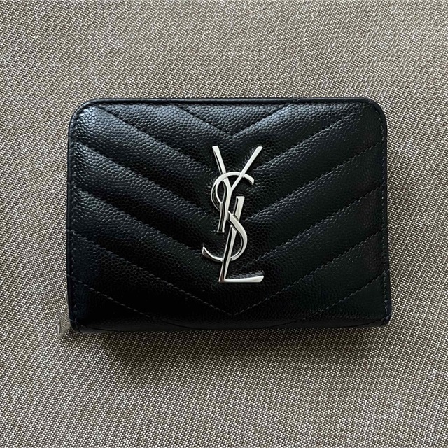 【美品】YSL 二つ折り財布 ブラック×シルバー