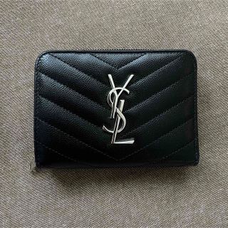 サンローラン(Saint Laurent)の【美品】YSL 二つ折り財布 ブラック×シルバー(財布)