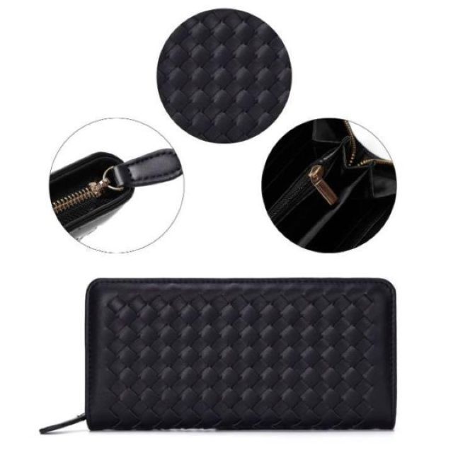 メンズ 長財布 編み込み シンプル 高級感 ラウンドファスナー ブラック 黒 メンズのファッション小物(長財布)の商品写真