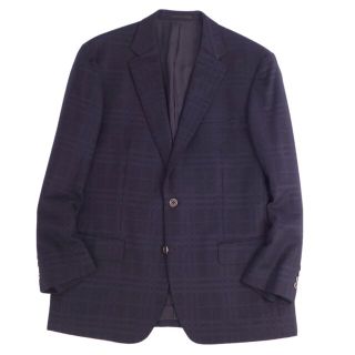 バーバリー(BURBERRY)の美品 バーバリー ロンドン BURBERRY LONDON ジャケット テーラードジャケット シングル チェック柄 ウール アンゴラ アウター メンズ 102-96-175 BB6(L相当) ネイビー(テーラードジャケット)