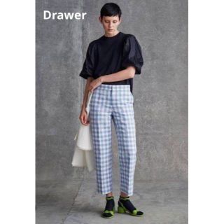 ドゥロワー(Drawer)の極美品✨ドゥロワー ギンガムチェック パンツ クロップ丈 ライトブルー 22SS(カジュアルパンツ)