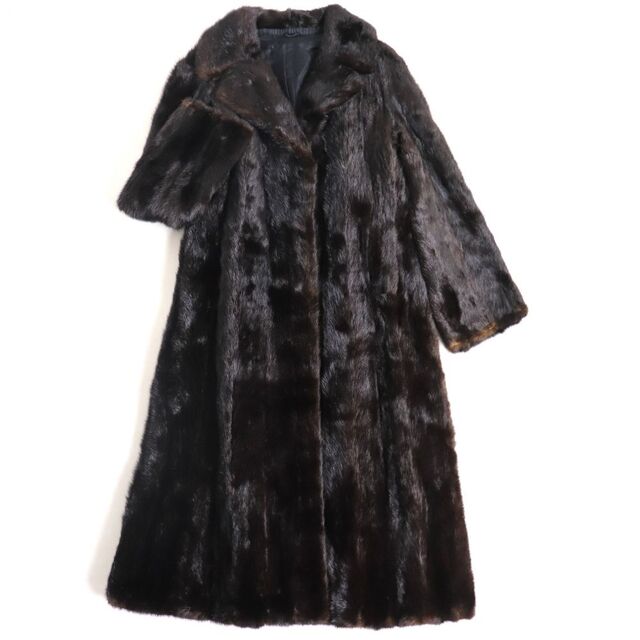美品▽MINK ミンク 逆毛 本毛皮ロングコート ダークブラウン 毛質艶や