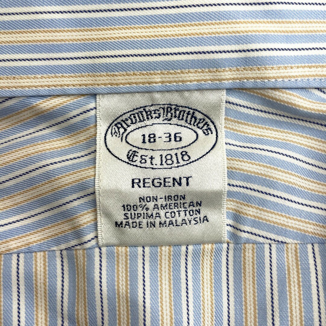 Brooks Brothers(ブルックスブラザース)の【中古】 ブルックス ブラザーズ BROOKS BROTHERS ロングスリーブ シャツ マルチストライプ柄 長袖 サイズ：18-36 ライトブルー×ホワイト×オレンジ系×ブルー 古着 中古 mellow REGENT メンズのトップス(シャツ)の商品写真