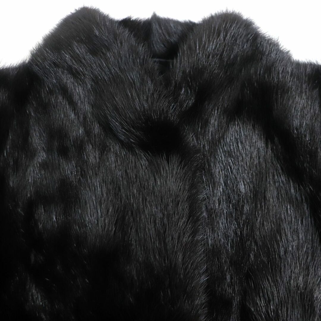 極美品◆MINK ミンク 逆毛 裏地花柄刺繍入り 本毛皮コート ブラック 毛質艶やか・柔らか◎