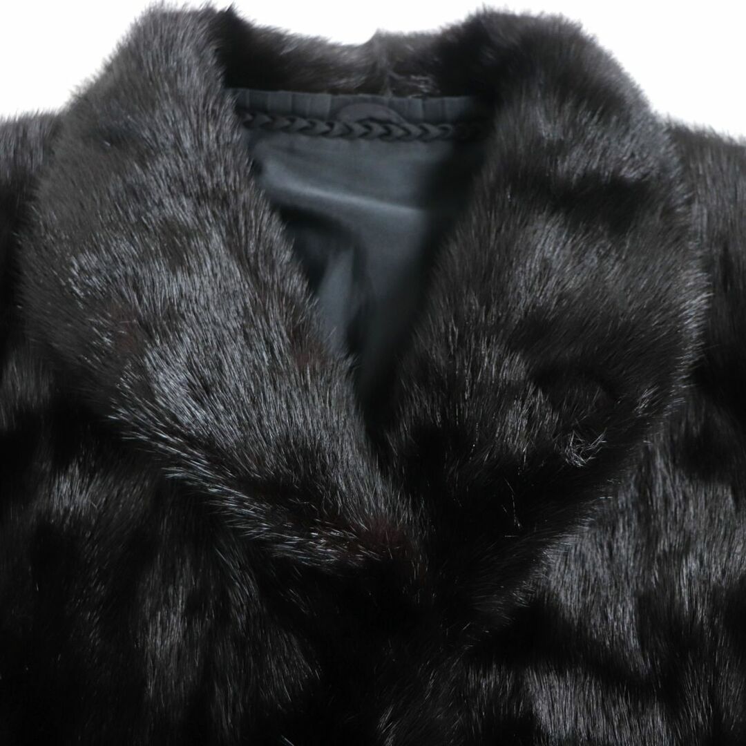 極美品◆MINK ミンク 逆毛 裏地花柄刺繍入り 本毛皮コート ブラック 毛質艶やか・柔らか◎