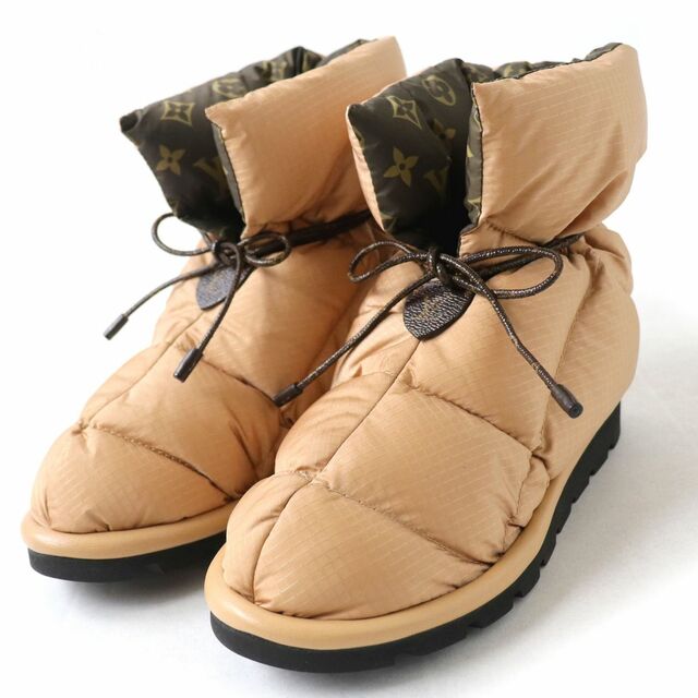 値引きする LOUIS VUITTON 箱付 伊製 37 ベージュ アンクルブーツ