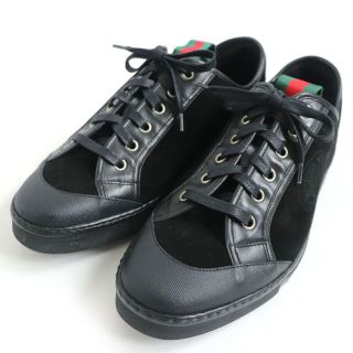 グッチ(Gucci)の極美品□グッチ 114488 ウェブライン/インターロッキングG スウェードレザー ローカットスニーカー ブラック 40E イタリア製 箱付(スニーカー)