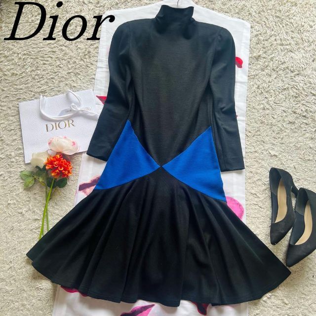 【美品】Christian Dior バイカラーワンピース ブラック 7 S