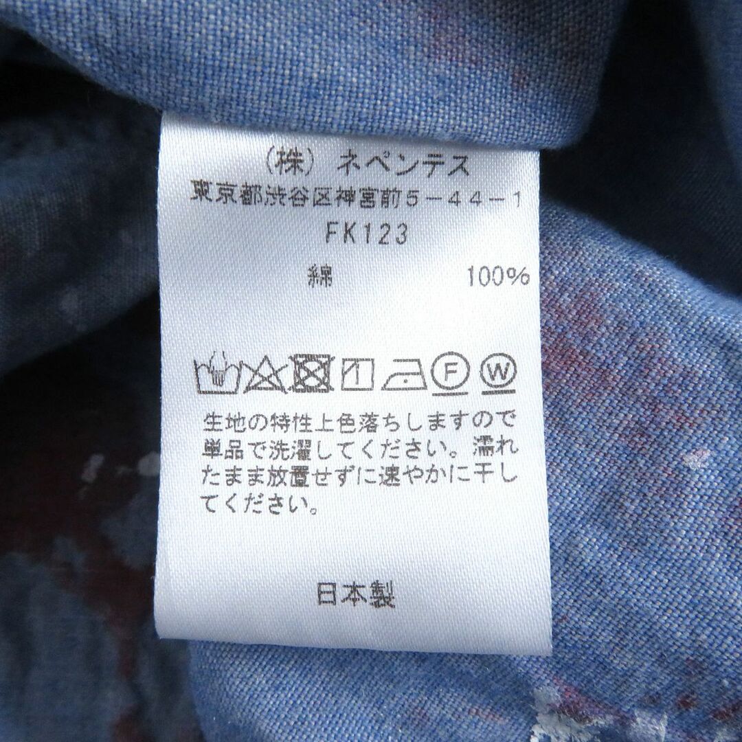 未使用品□ニードルズ FK123 ND EL/PACH WORK ペイント加工 コットン100％ ロングスリーブ シャンブレーシャツ ブルー系 XS 日本製 正規品