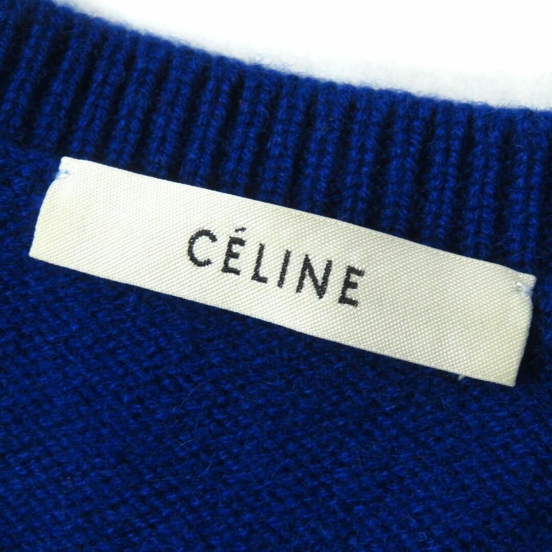 極美品◇正規品 CELINE セリーヌ フィービー期 トリンオフロゴ刺繍入 長袖 カシミヤ100% チャンキーニット セーター ブルー レディース XS