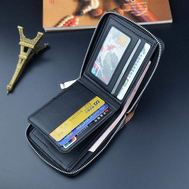 財布 メンズ 二つ折り ラウンドファスナー レザー ブラック 黒【PN0746】 メンズのファッション小物(折り財布)の商品写真