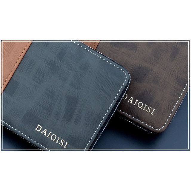 財布 メンズ 二つ折り ラウンドファスナー レザー ブラック 黒【PN0746】 メンズのファッション小物(折り財布)の商品写真