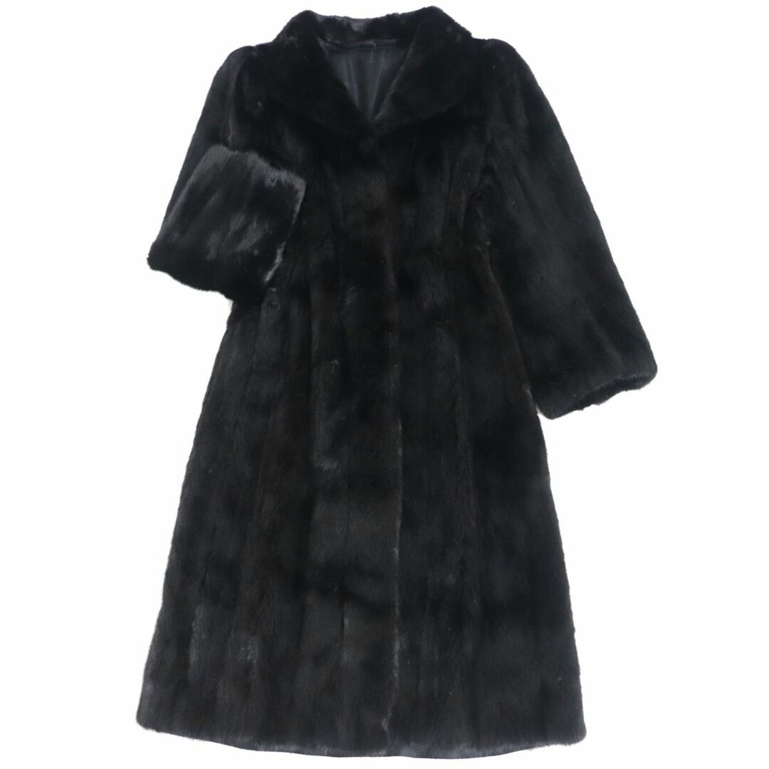 良品▽MINK ミンク 裏地ロゴ柄 本毛皮超ロングコート ブラック 毛質艶