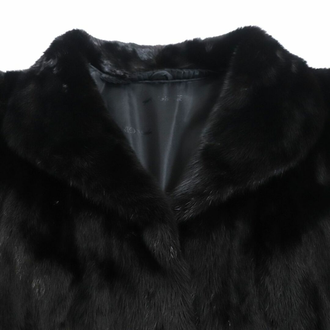 良品▽MINK ミンク 裏地ロゴ柄 本毛皮超ロングコート ブラック 毛質艶