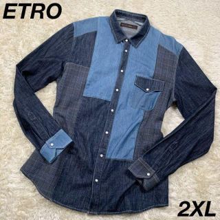 エトロ(ETRO)の【希少】エトロ デニムシャツ パッチワーク イタリア製 2XL 大きい メンズ(シャツ)