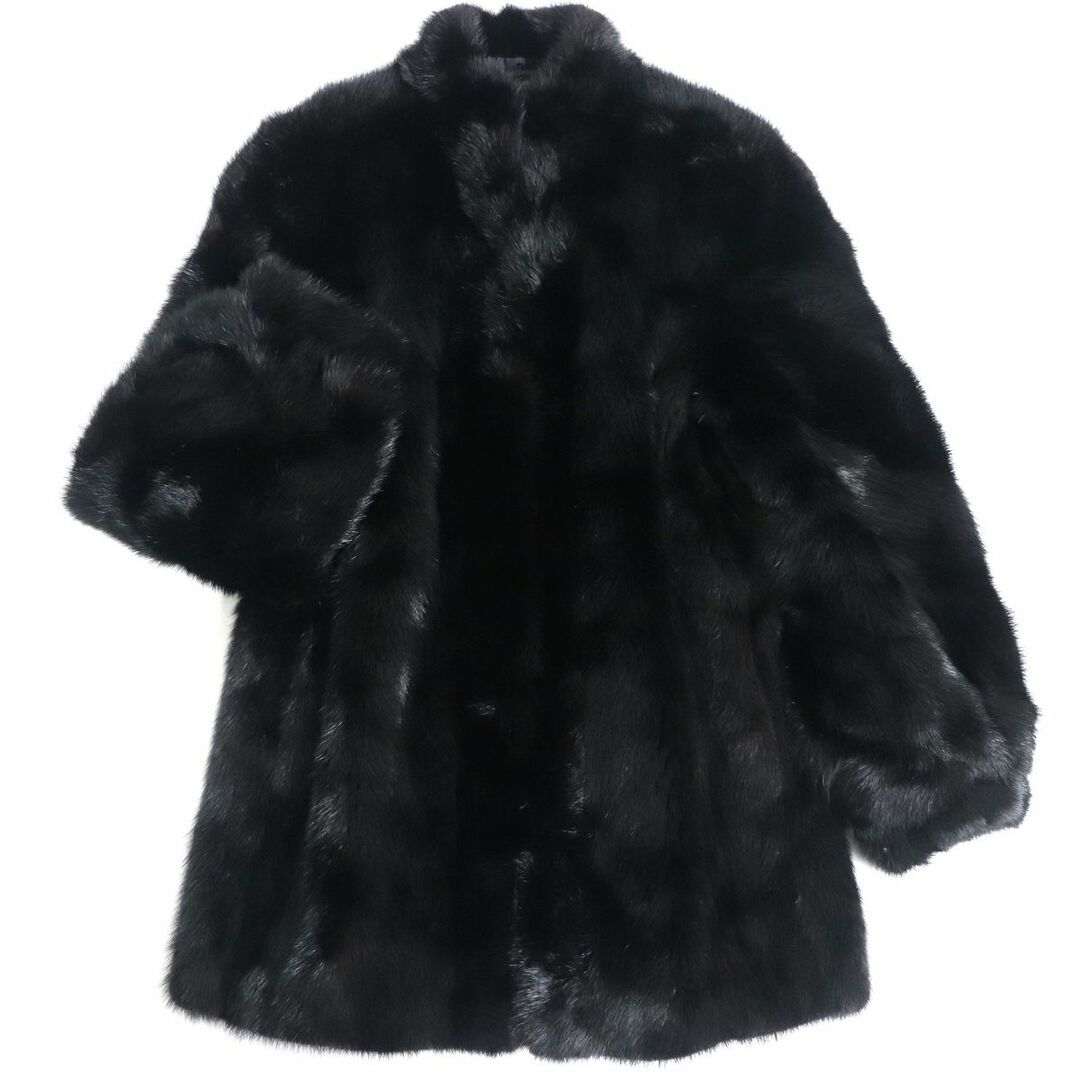 極美品▼PRELIOT　MINK　ミンク　裏地ロゴ柄　本毛皮コート　ブラック　毛質艶やか・柔らか◎