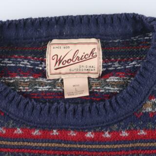 90年代 USA製 WOOLRICH ウールリッチ クルーネック ニット セーター ローゲージ 総柄 フェアアイル ブラウン系 (メンズ L)   O5305