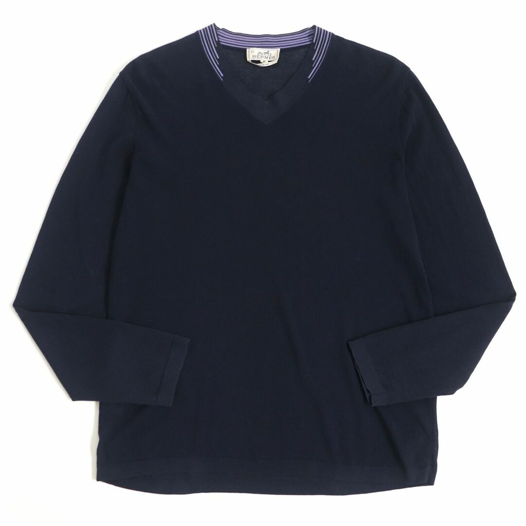 良品□/エルメス ラインデザイン Vネック 薄手 ロングスリーブ