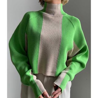 アメリヴィンテージ(Ameri VINTAGE)の新品タグ付き★WIDE STRIPE KNIT TOP ライム(ニット/セーター)