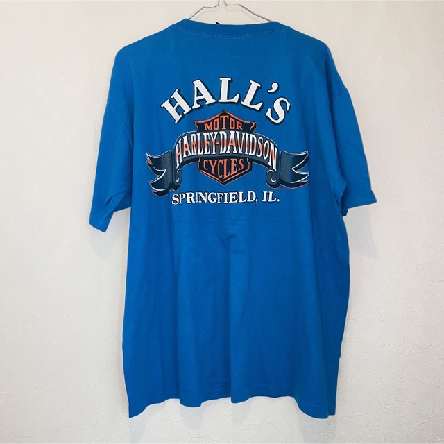 Harley Davidson(ハーレーダビッドソン)のハーレーダビッドソン ブルー系 XL 90S USA製ヴィンテージTシャツ メンズのトップス(Tシャツ/カットソー(半袖/袖なし))の商品写真