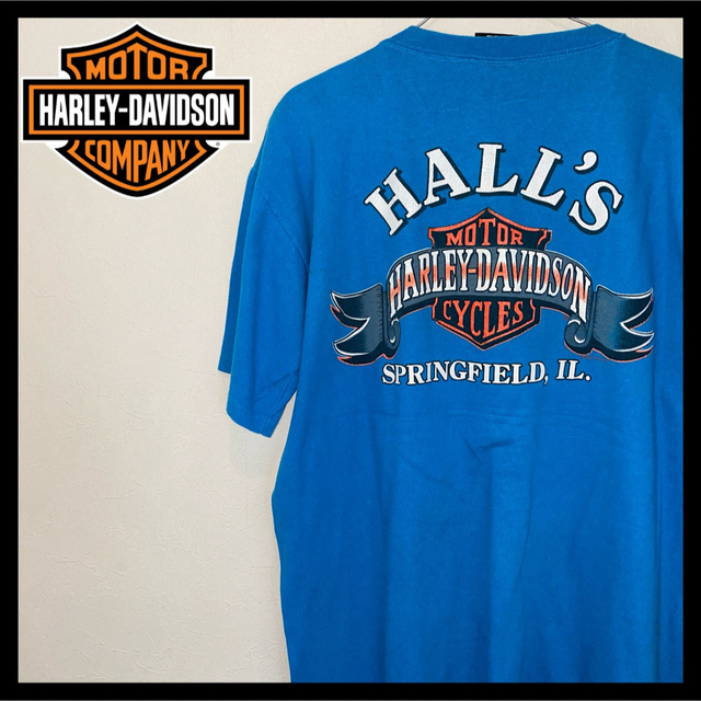 Harley Davidson(ハーレーダビッドソン)のハーレーダビッドソン ブルー系 XL 90S USA製ヴィンテージTシャツ メンズのトップス(Tシャツ/カットソー(半袖/袖なし))の商品写真