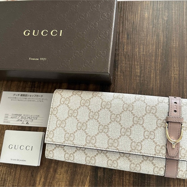 Gucci(グッチ)のGUCCI 長財布 キャンバス 白 ピンク ホワイト ベルト レディースのファッション小物(財布)の商品写真