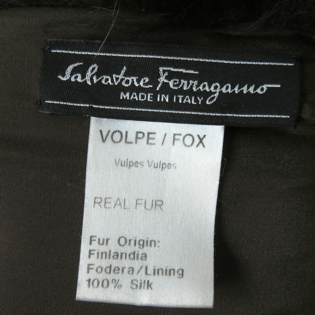 極美品◇Salvatore Ferragamo サルヴァトーレフェラガモ 裏地シルク100% テール付 FOX フォックスファー ショール ダークブラウン 本毛皮◎