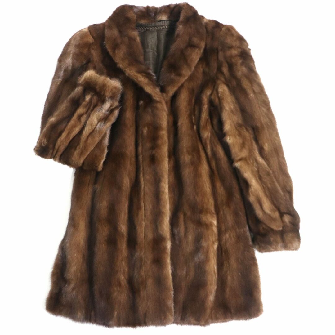 毛並み極美品▽OS FUR MINK ミンク 裏地ロゴ柄 本毛皮コート ブラウン ...