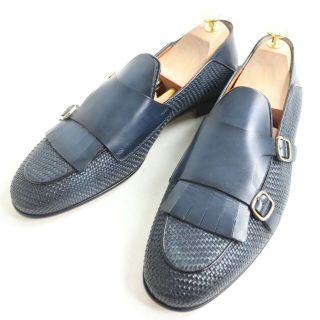 サントーニ(Santoni)の未使用品●サントーニ 16078 ダブルモンクストラップ キルトローファー／レザーシューズ ブルー系 9 イタリア製 箱・保存袋付き(その他)