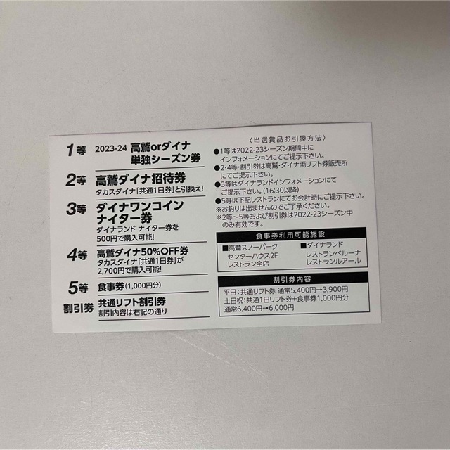 ダイナランド　高鷲スノーパーク　リフト券 チケットの施設利用券(スキー場)の商品写真