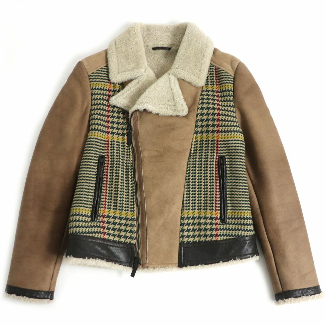 美品□ETRO/エトロ グレンチェック コットン切り替え WZIP 羊革 ダブル
