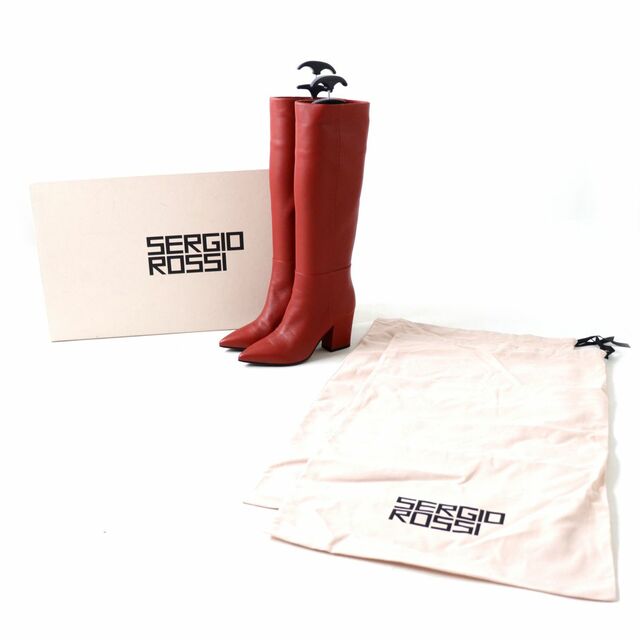 美品SergioRossiベルト付ポインテッドブラックブーツ - ブーツ