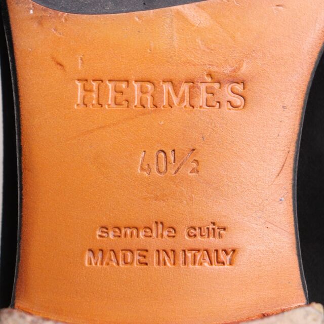 美品◆HERMES エルメス Paris パリ モカシン H金具 スウェードレザー ローファー/シューズ ブラック 40 1/2 イタリア製 メンズ