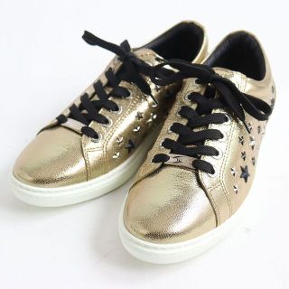 ジミーチュウ(JIMMY CHOO)の未使用品◆ジミーチュウ CASH キャッシュ グリッター レザーマルチメタルスタッズ ローカットスニーカー ゴールド 41 箱付き メンズ(スニーカー)